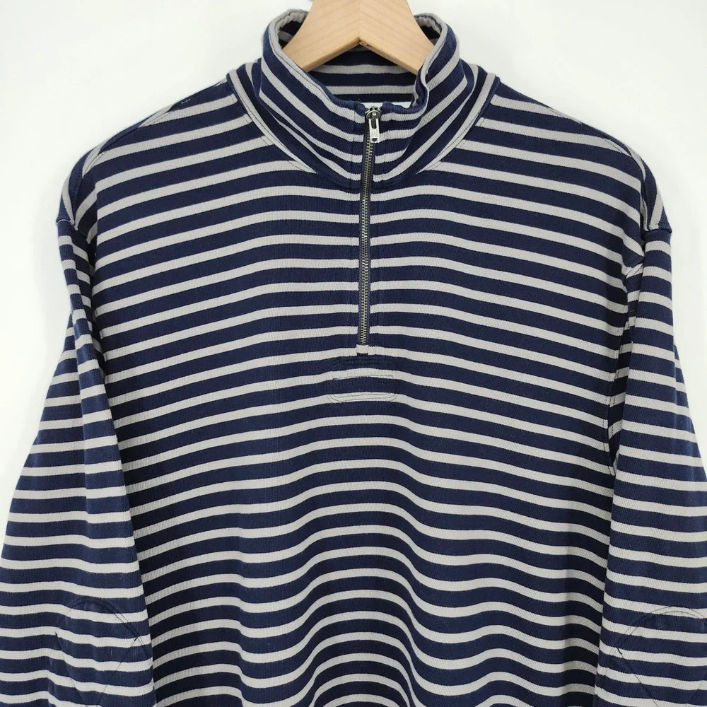 J. Crew Navy and Gray Striped Quarter Zip Up Sweater